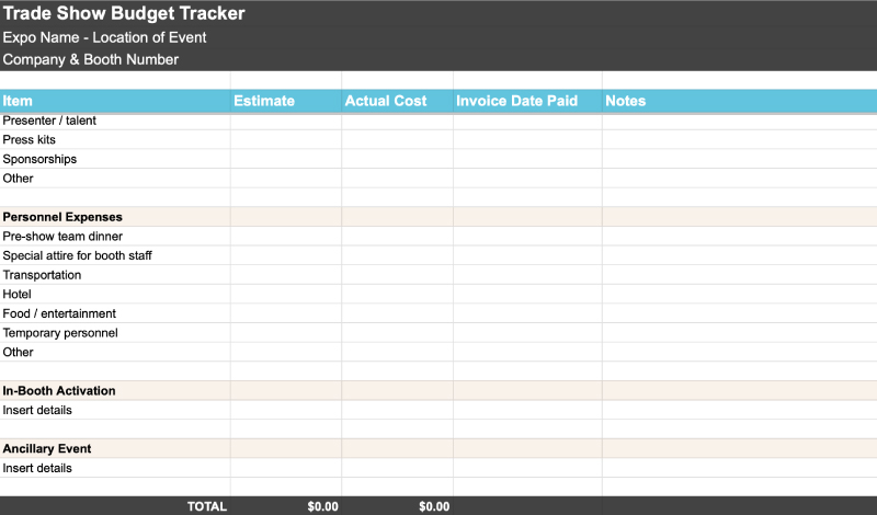 Trade Show Budget Tracker