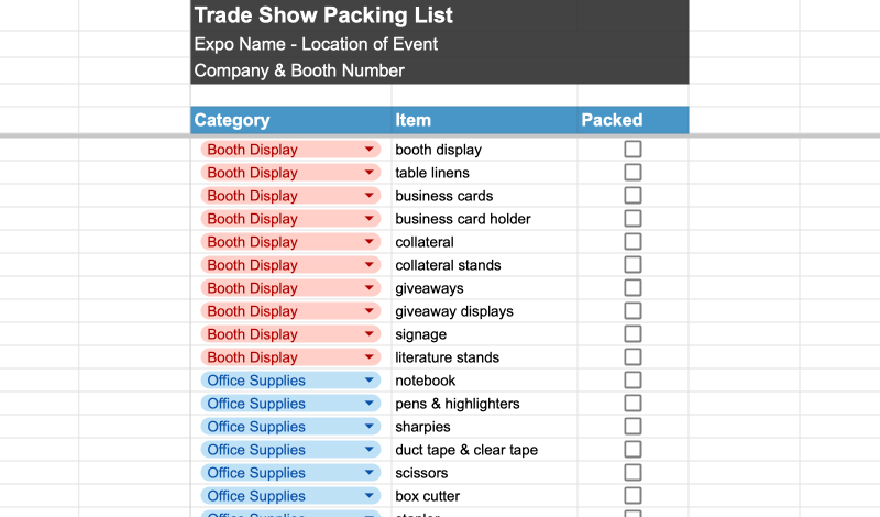 Trade Show Packing List