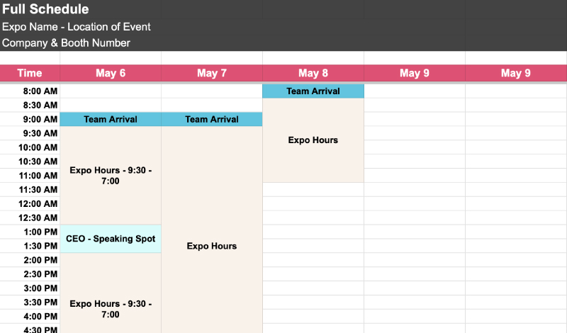 Trade Show Schedule