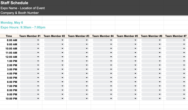 Trade Show Staff Schedule